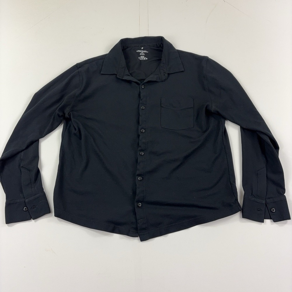 Fabletics Shirt Mens Large Black Long Sleeve Button Up Knit Pocket Casual